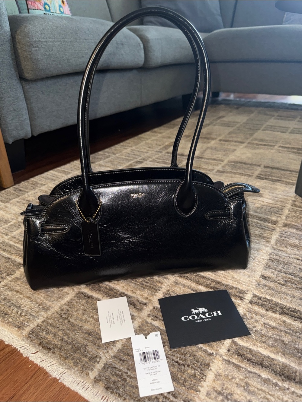 Coach Black Patent Crinkly Leather Empire 34 Shoulder Bag EUC